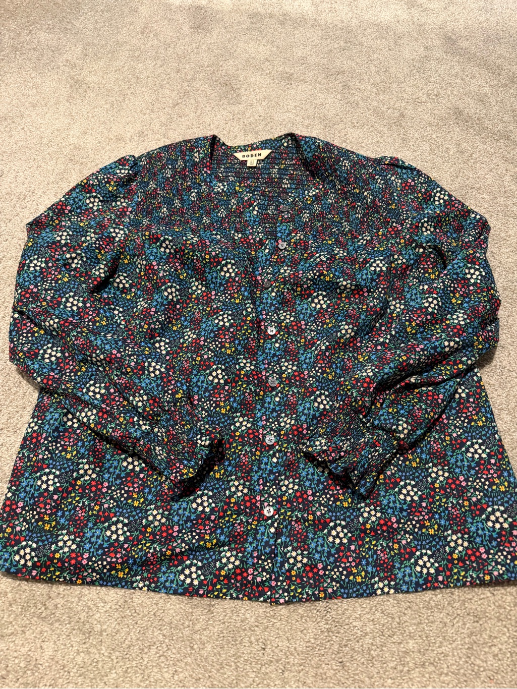 Boden Smocked Floral Blouse